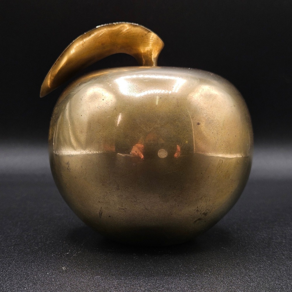 Vintage Large Brass Apple Paperweight Weighted with Leaf Made in India MCM